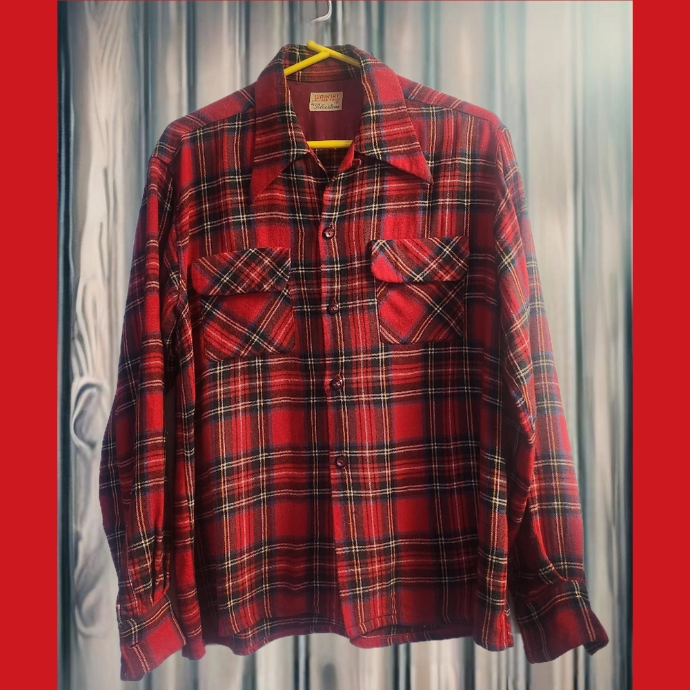 RARE 1940S VINTAGE WAIKIKI LEISURE TOGS BY BLUESTONE MEN'S TARTONTONE SHIRT